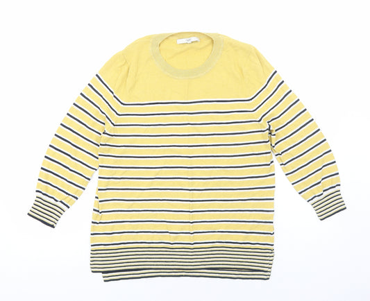 NEXT Womens Yellow Crew Neck Striped Cotton Pullover Jumper Size 14 Pullover