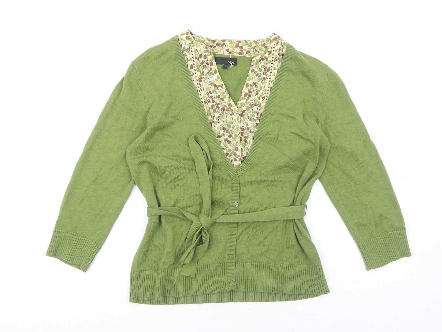 NEXT Womens Green V-Neck Cotton Cardigan Jumper Size 14 Pullover
