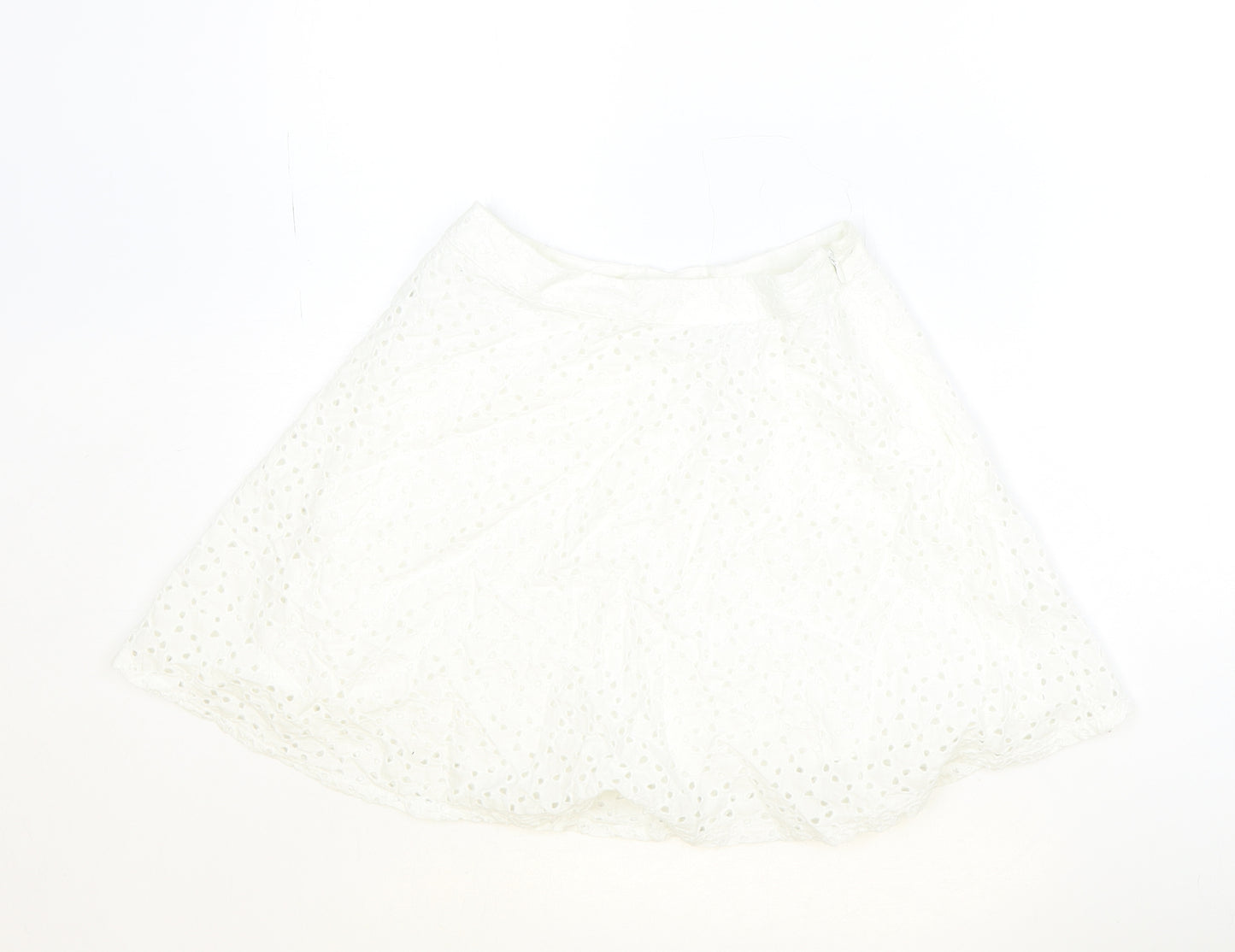 Hollister Womens Ivory Cotton Mini Skirt Size XS Zip - Broderie Anglaise
