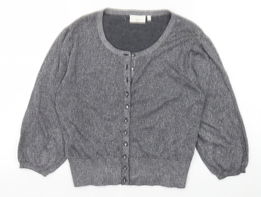 New Look Womens Silver Round Neck Viscose Cardigan Jumper Size 12
