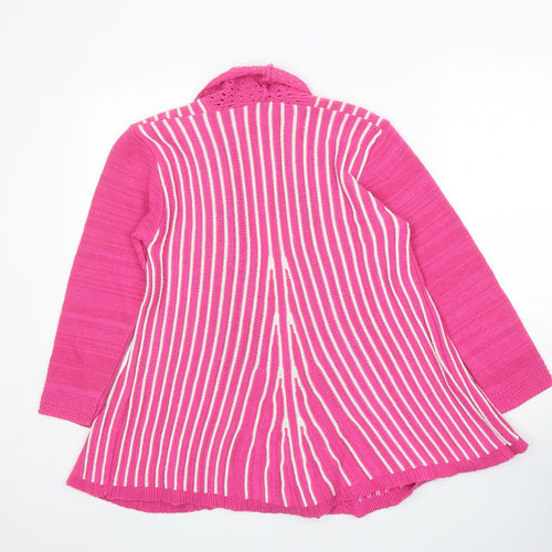 Glipse Womens Pink V-Neck Striped Acrylic Cardigan Jumper Size M Pullover