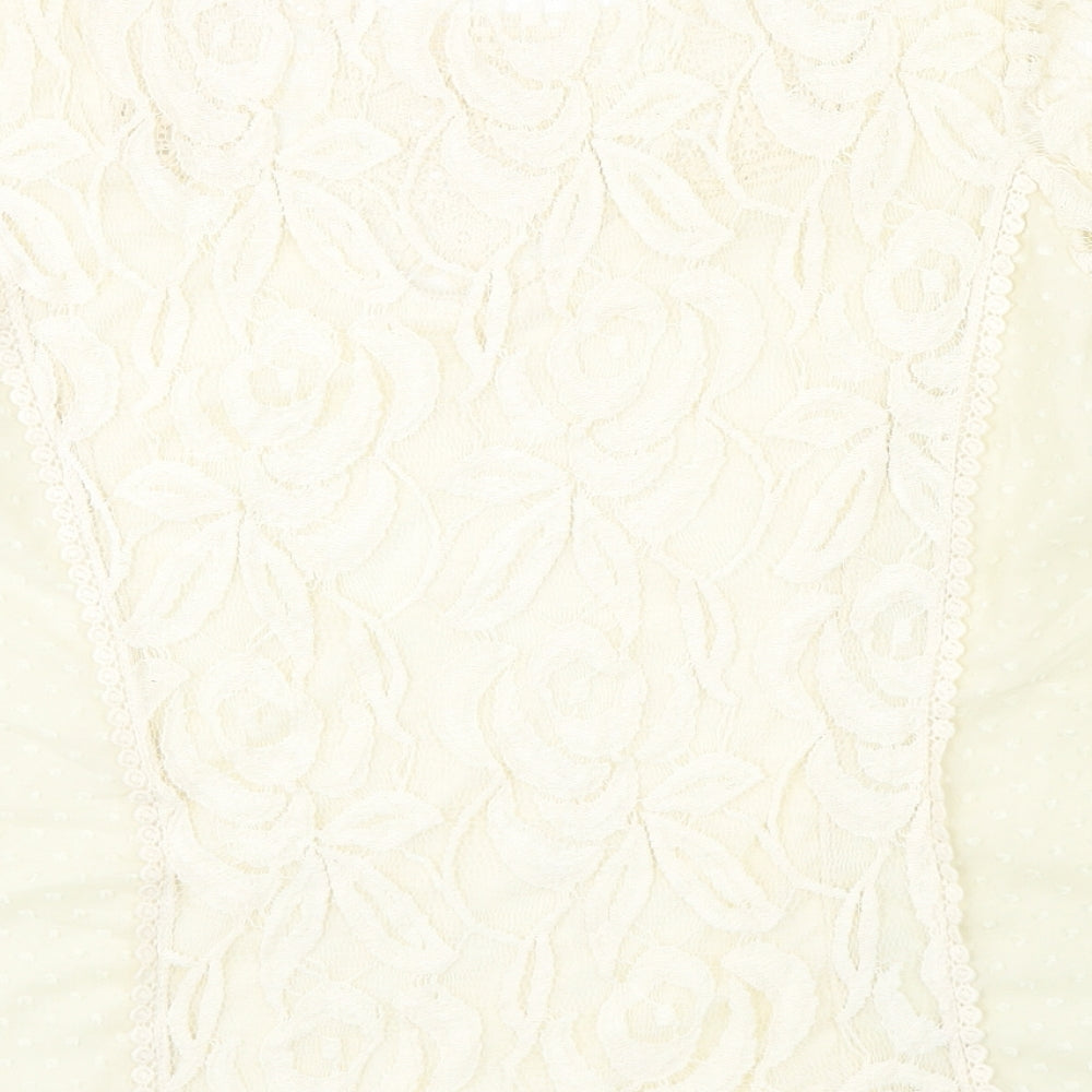 Mango Womens Ivory Polyester Basic Blouse Size L Round Neck - Crochet Detail