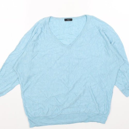 M&Co Womens Blue V-Neck Viscose Pullover Jumper Size 16
