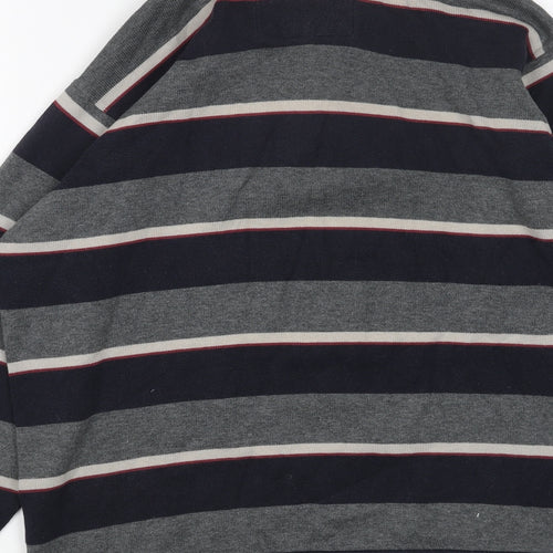 Marks and Spencer Mens Grey Striped Cotton Polo Size M Collared