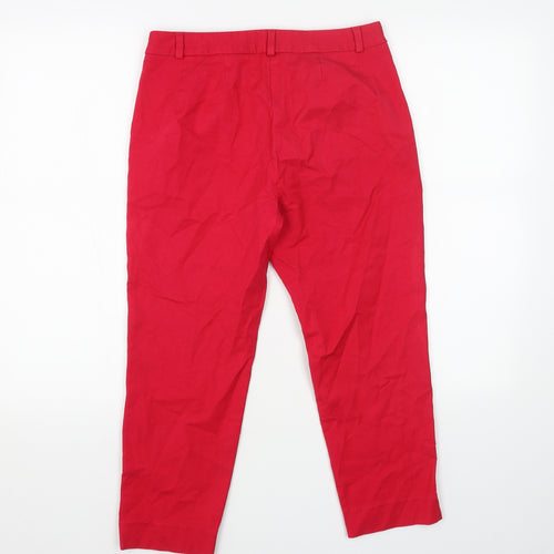 Marks and Spencer Womens Red Cotton Pedal Pusher Trousers Size 10 L21 in Regular Zip