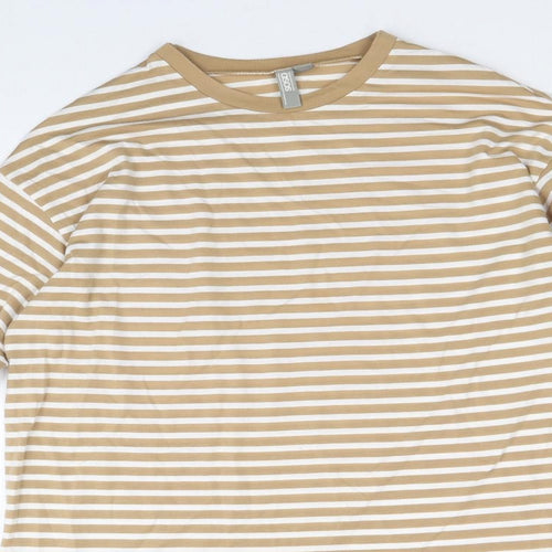 ASOS Womens Brown Striped Polyester Basic T-Shirt Size 8 Crew Neck