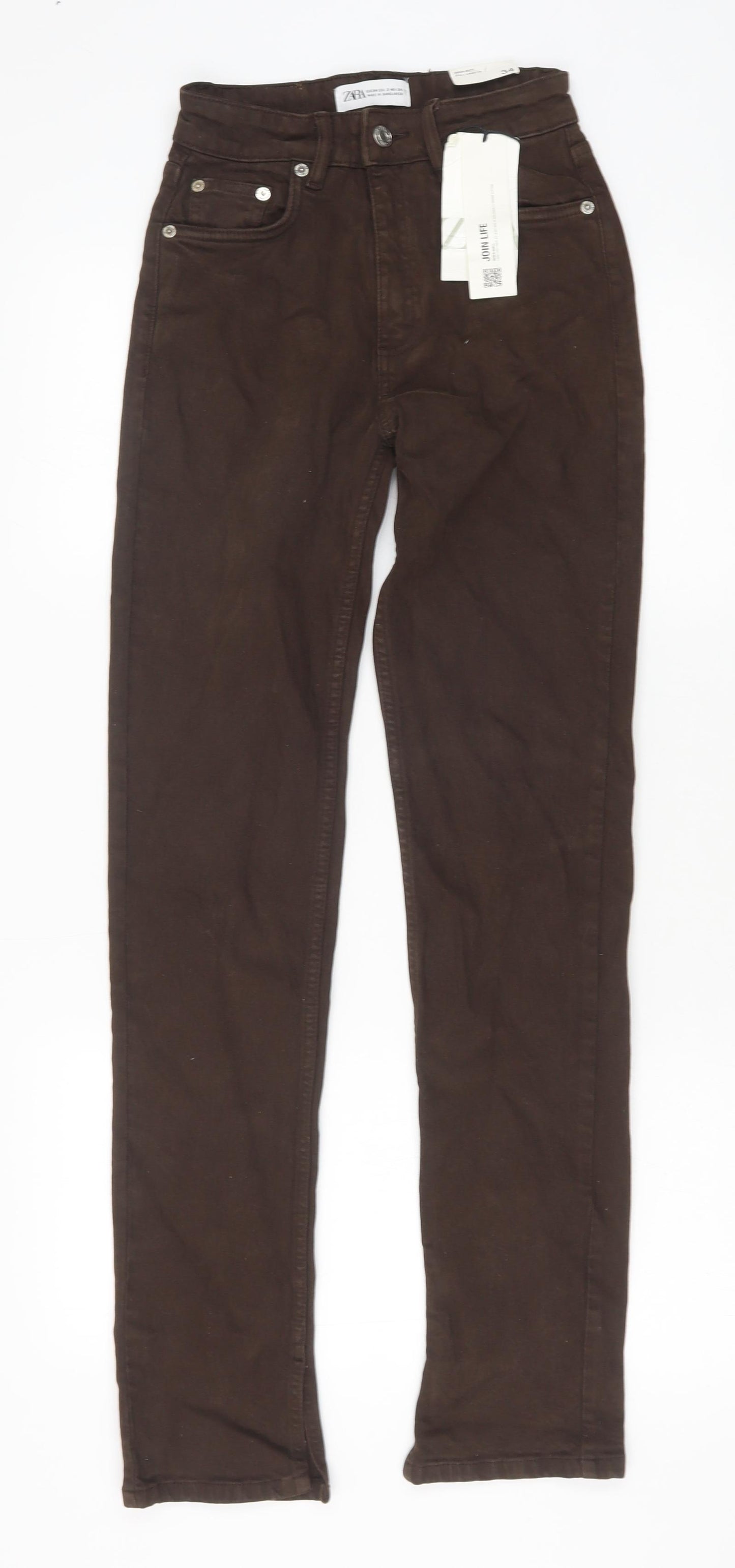 Zara Womens Brown Cotton Skinny Jeans Size 6 Slim Zip