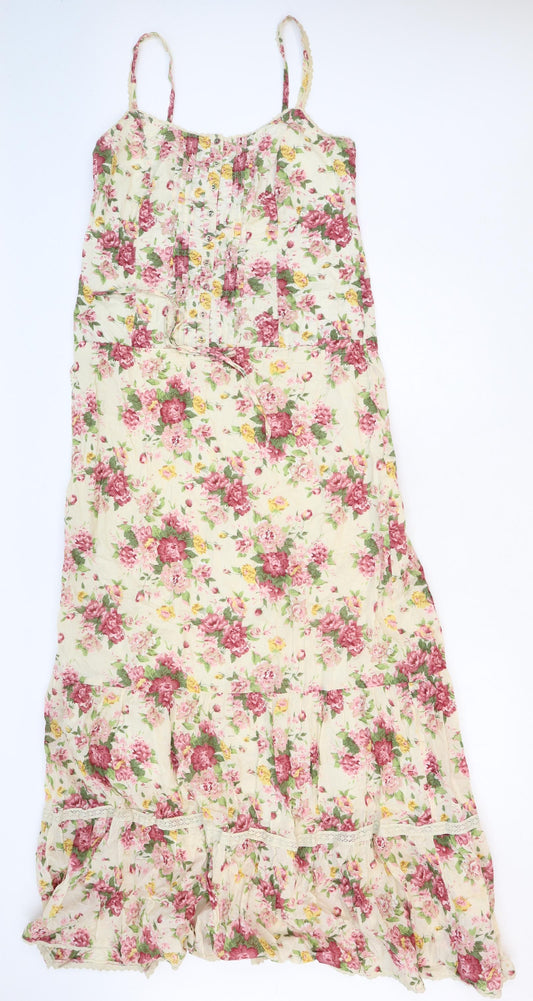 Spirit Womens Multicoloured Floral Polyester Slip Dress Size 12 Scoop Neck Drawstring - Ruffle