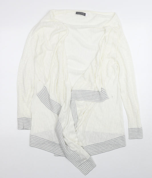 Mint Velvet Womens White V-Neck Striped Polyester Cardigan Jumper Size 12 - Open