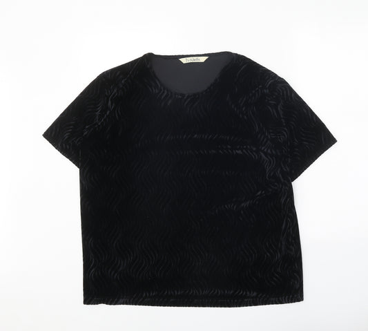 Isabelle Womens Black Geometric Polyester Basic T-Shirt Size L Round Neck