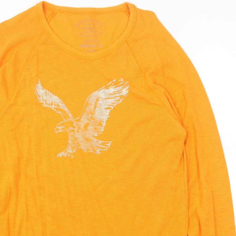 American Eagle Outfitters Mens Orange Cotton T-Shirt Size M Round Neck Push Lock