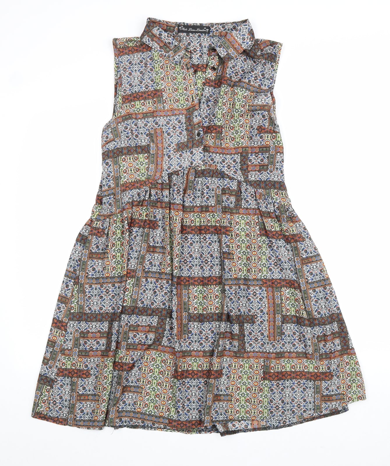 Mela Loves London Womens Multicoloured Geometric Polyester A-Line Size 16 Collared Zip