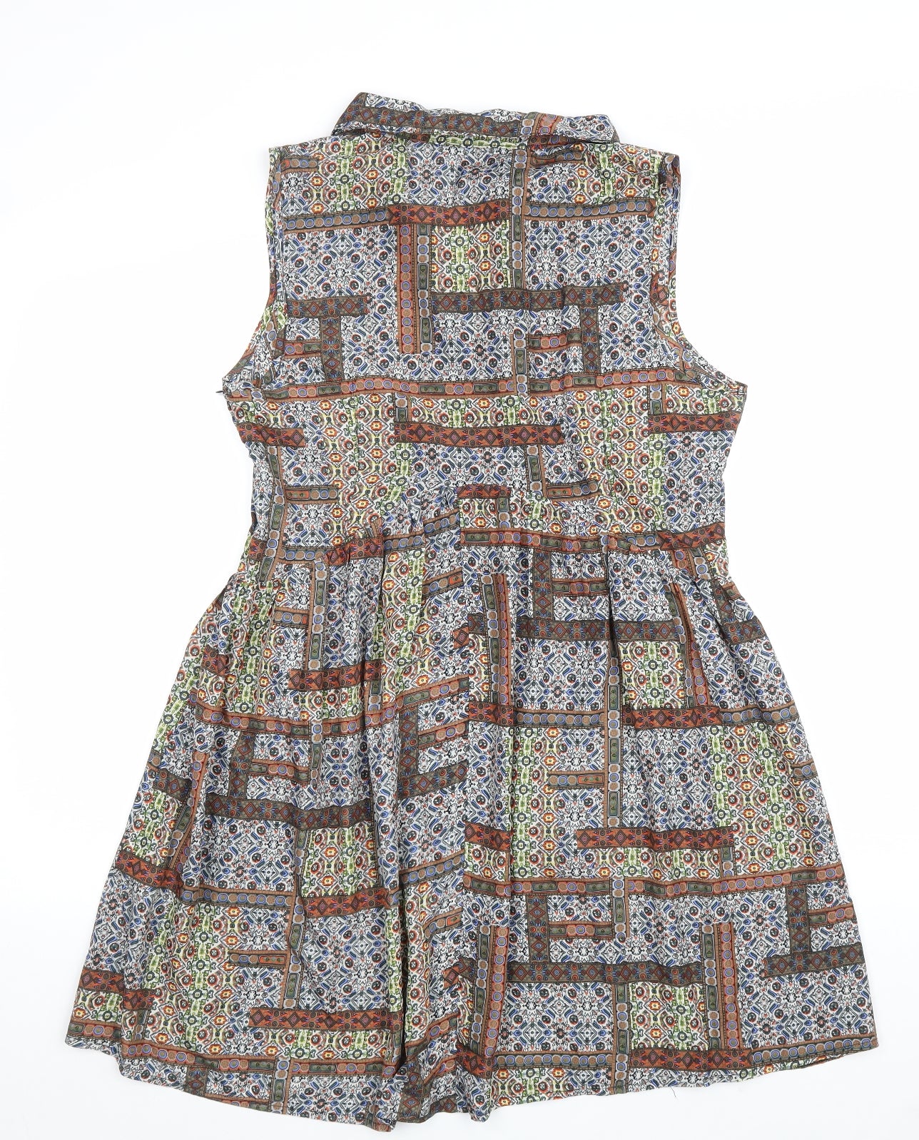 Mela Loves London Womens Multicoloured Geometric Polyester A-Line Size 16 Collared Zip