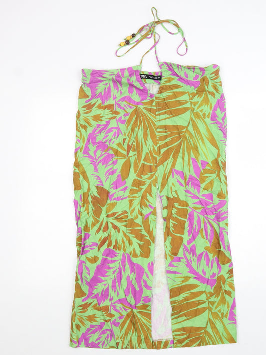 Zara Womens Multicoloured Geometric Linen Basic Blouse Size M Halter