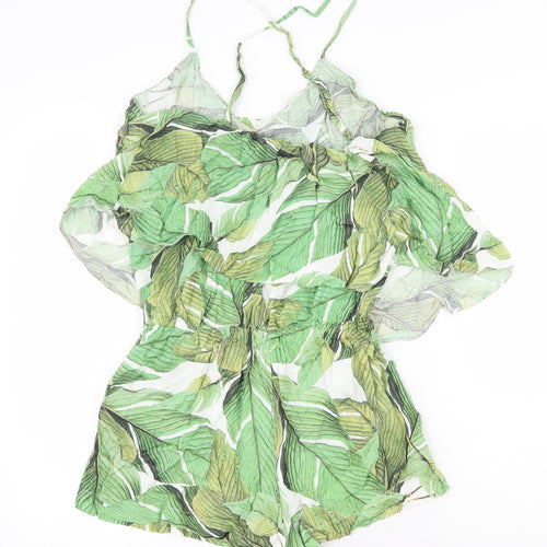 NEXT Womens Green Geometric Viscose Playsuit One-Piece Size 12 Tie - Leaf Print
