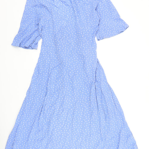 NEXT Womens Blue Polka Dot Viscose A-Line Size 10 V-Neck Button