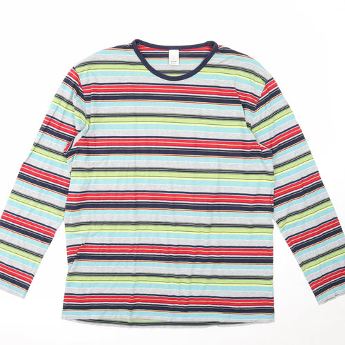 CALIDA Mens Multicoloured Striped Cotton T-Shirt Size L Crew Neck Push Lock