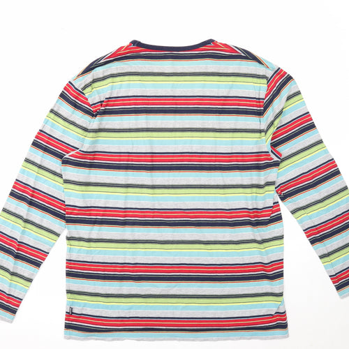 CALIDA Mens Multicoloured Striped Cotton T-Shirt Size L Crew Neck Push Lock