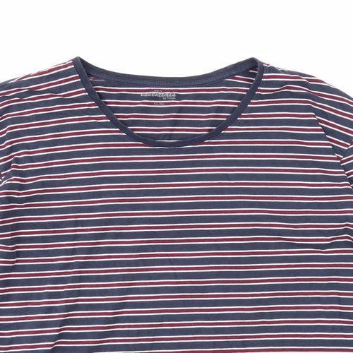 Tchibo Mens Blue Striped Cotton T-Shirt Size L Crew Neck Button - Size L-XL