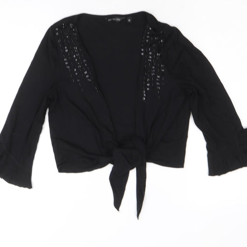 Per Una Womens Black V-Neck Polyester Shrug Jumper Size 10 - Tie Front Sequin