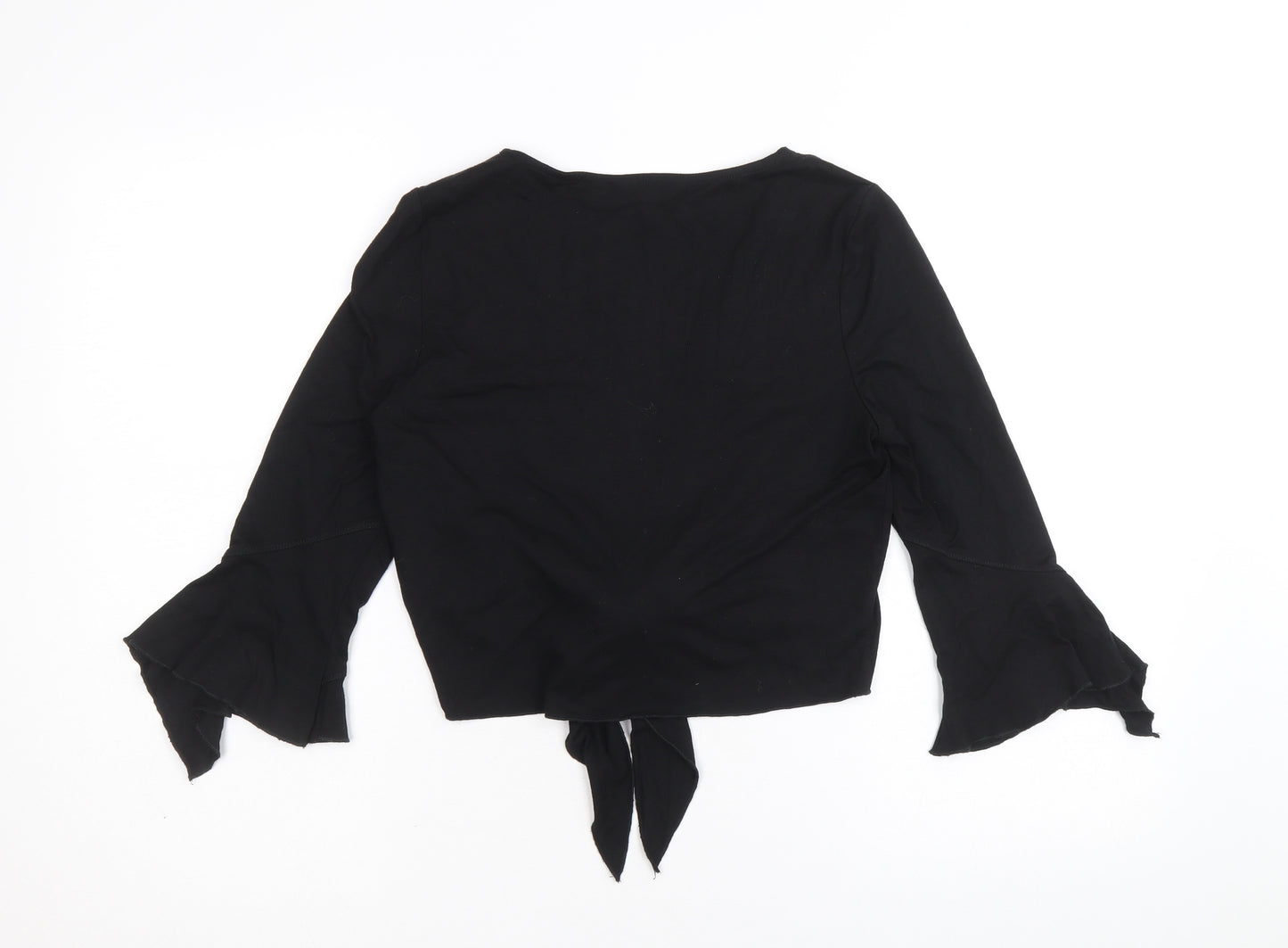 Per Una Womens Black V-Neck Polyester Shrug Jumper Size 10 - Tie Front Sequin
