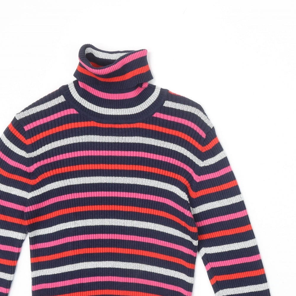 Blue Zoo Girls Multicoloured Roll Neck Striped Cotton Pullover Jumper Size 12-13 Years Pullover