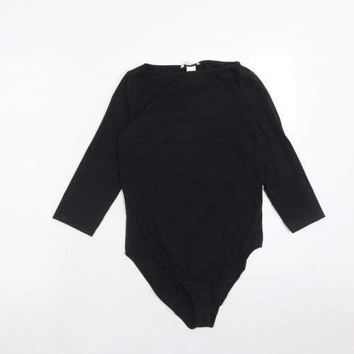 H&M Womens Black Cotton Bodysuit One-Piece Size M Snap