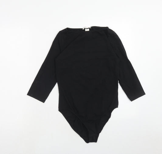 H&M Womens Black Cotton Bodysuit One-Piece Size M Snap