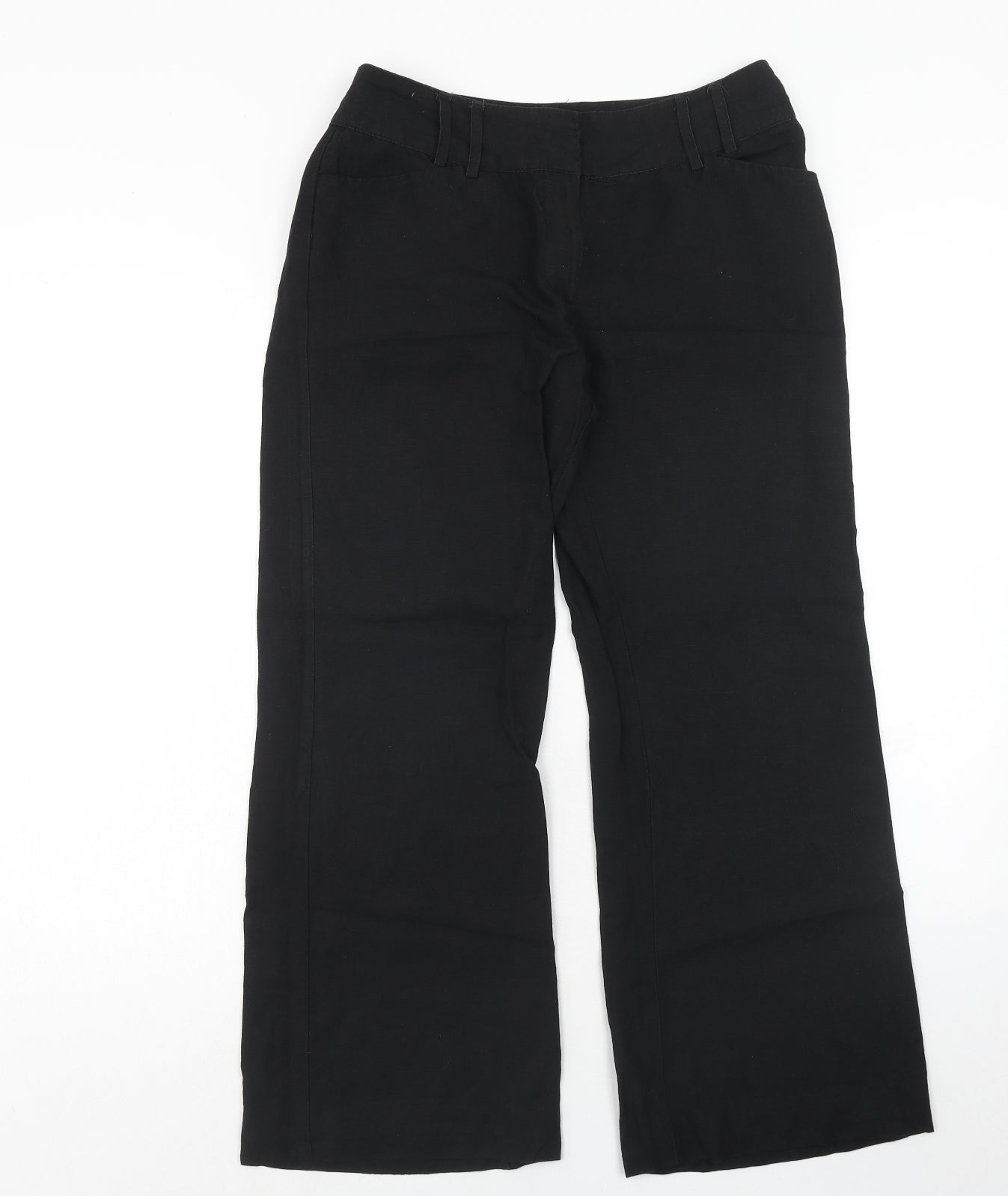 Oasis Womens Black Linen Trousers Size 10 Regular Hook & Eye