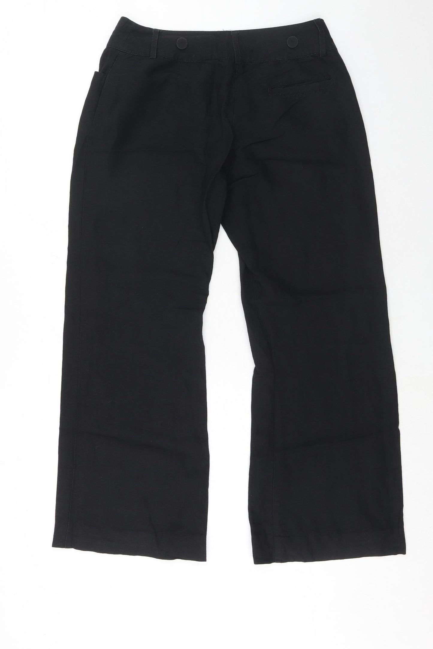 Oasis Womens Black Linen Trousers Size 10 Regular Hook & Eye