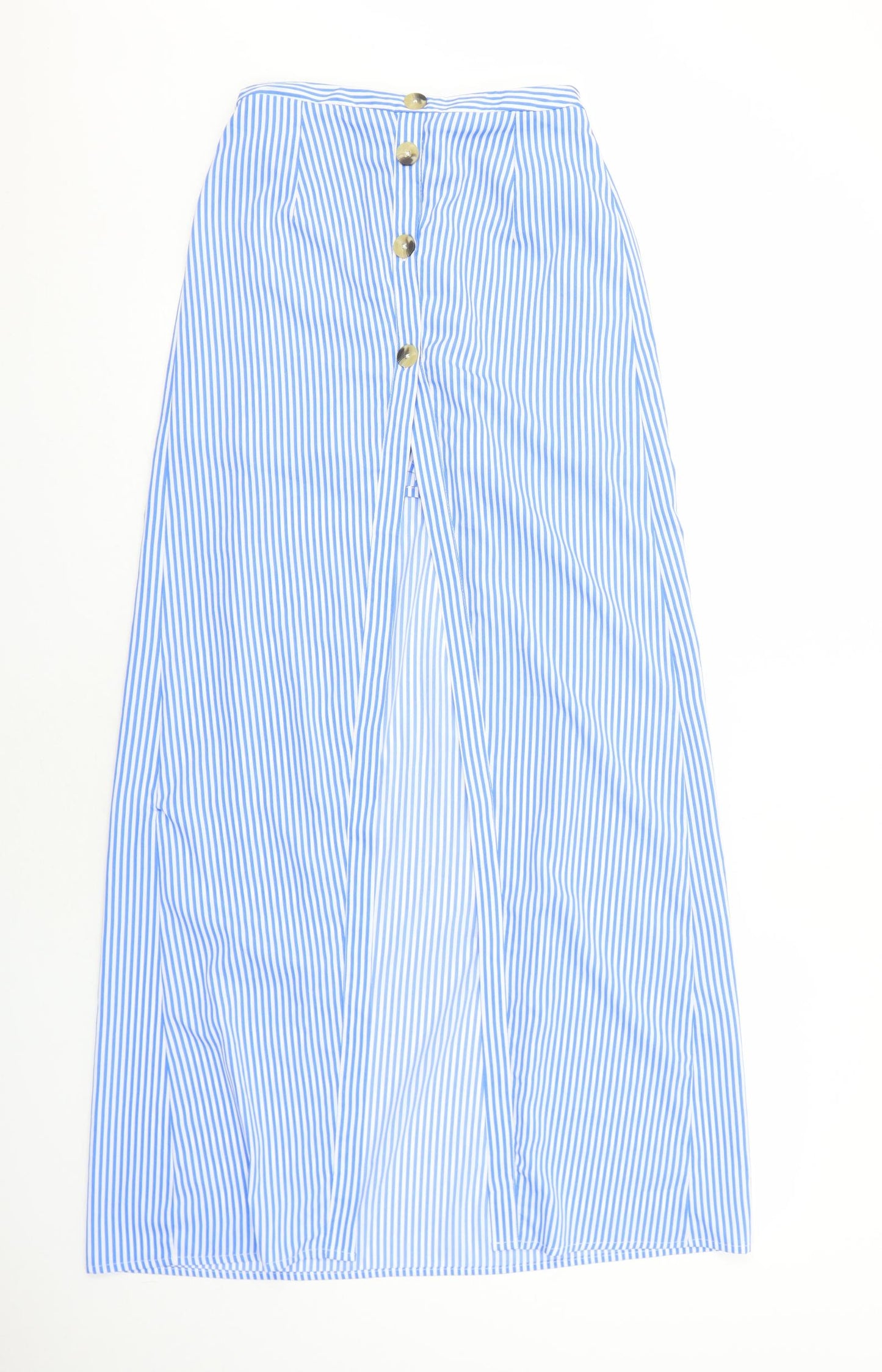 Boohoo Womens Blue Striped Polyester Maxi Skirt Size 10 Regular Button