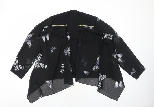 Nouvelle Womens Black Geometric Polyester Kimono Blouse Size 20 V-Neck - Butterfly Print