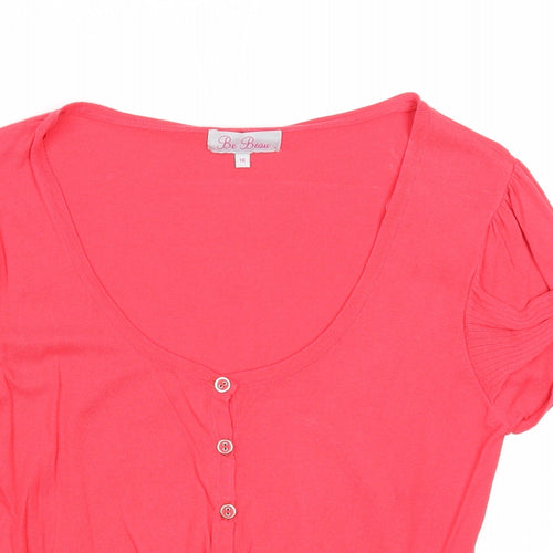 Be Beau Womens Pink Cotton Basic Button-Up Size 16 Scoop Neck