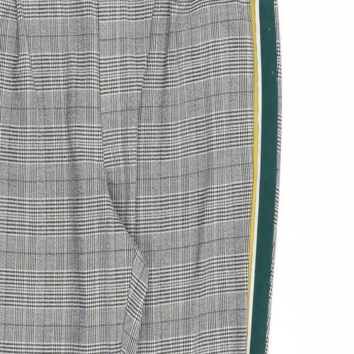 Zara Womens Grey Plaid Viscose Trousers Size S Regular Zip
