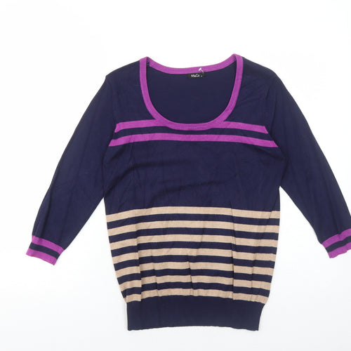 M&Co Womens Multicoloured Scoop Neck Striped Viscose Pullover Jumper Size S Pullover