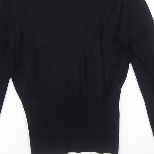 NEXT Womens Black V-Neck Viscose Pullover Jumper Size 14 Pullover - Stripe Front