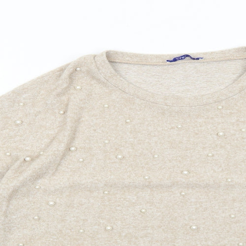 Zara Womens Beige Round Neck Viscose Pullover Jumper Size S Pullover - Pearl