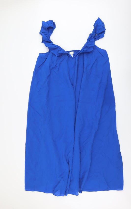 H&M Womens Blue Cotton Tank Dress Size XL V-Neck Pullover - Ruffle