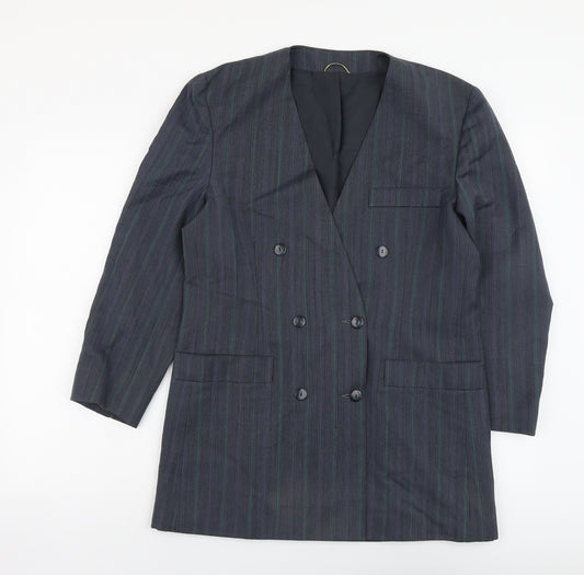 Simon Jersey Womens Blue Striped Wool Jacket Suit Jacket Size 12