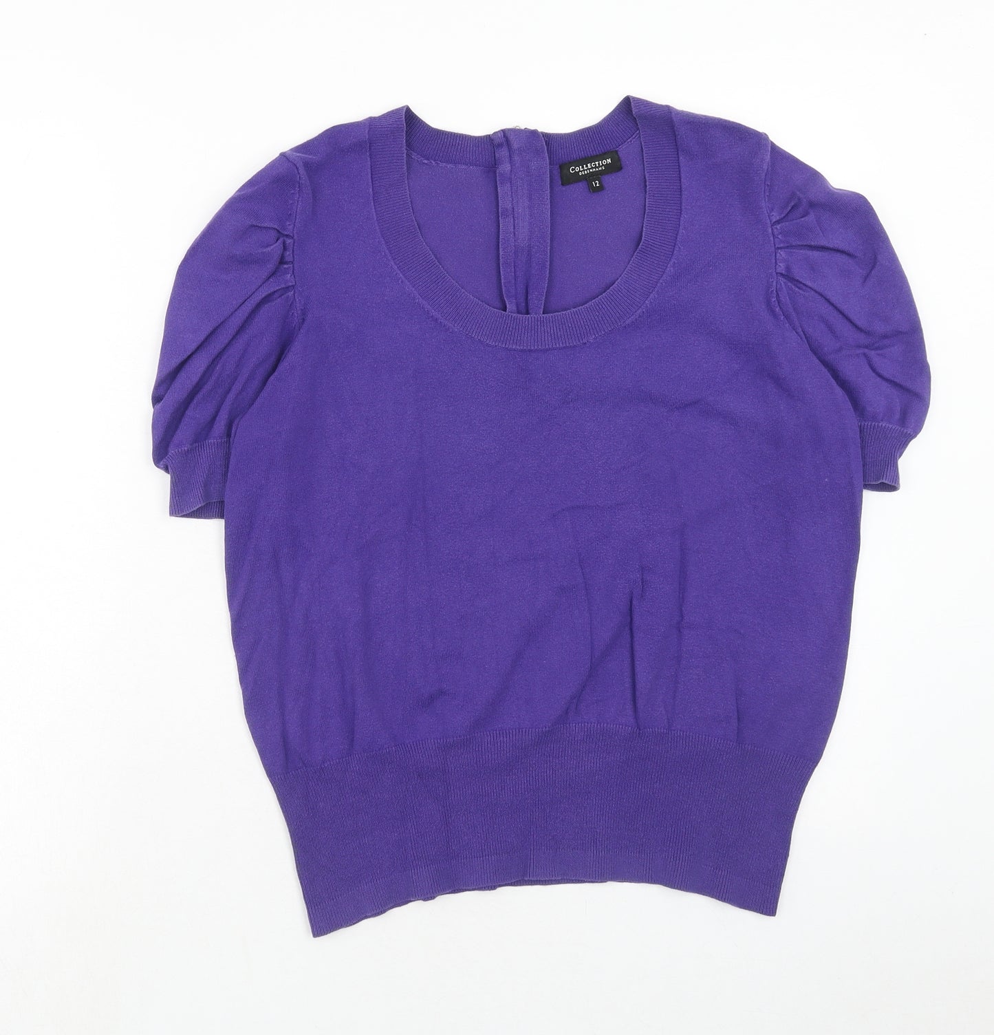 Debenhams Womens Purple Scoop Neck Cotton Pullover Jumper Size 12 Zip