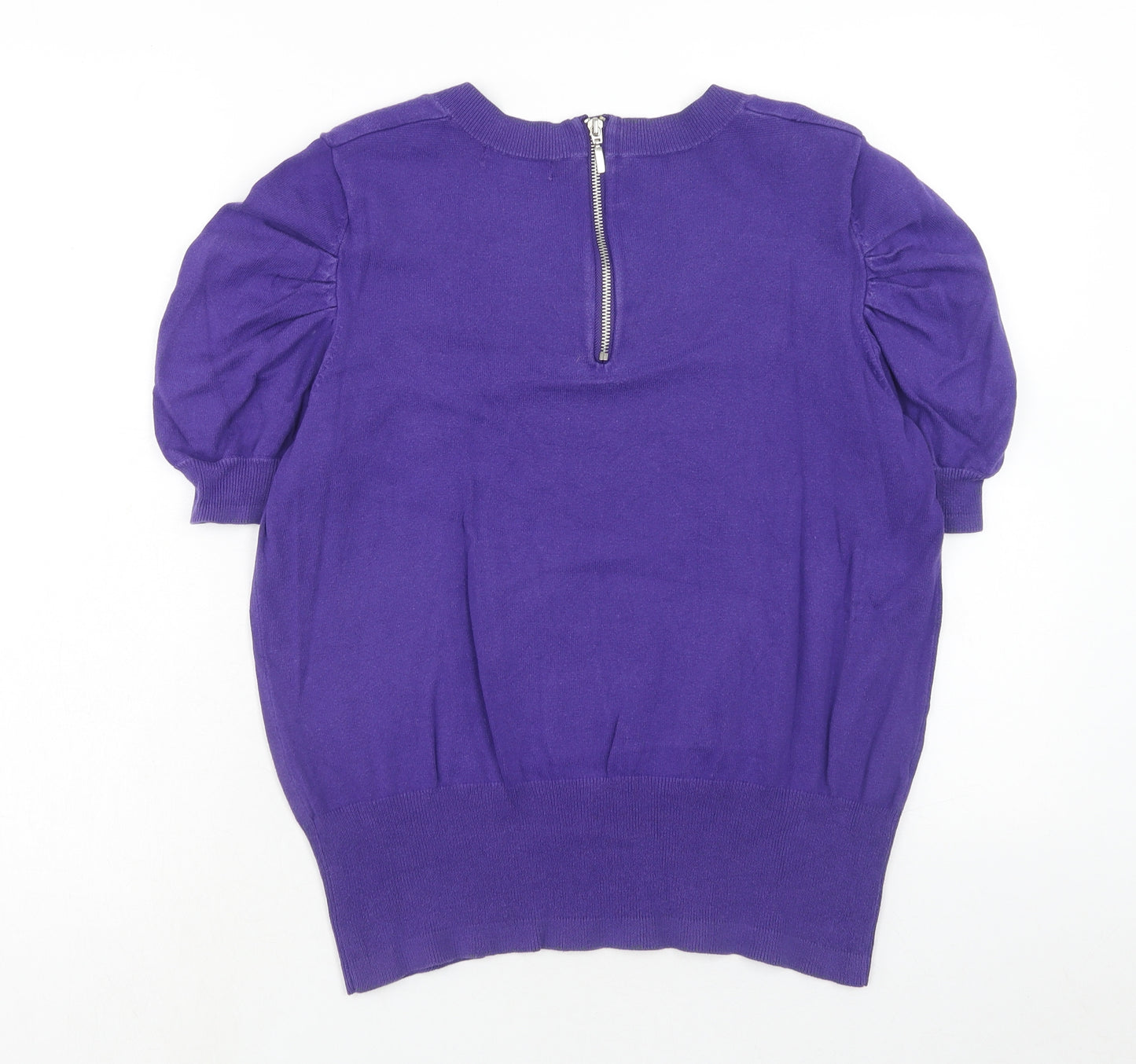 Debenhams Womens Purple Scoop Neck Cotton Pullover Jumper Size 12 Zip