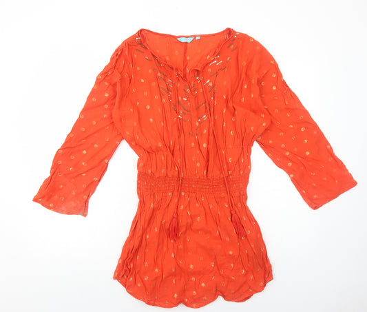 Simply Yours Womens Orange Geometric Cotton Basic Blouse Size 12 V-Neck