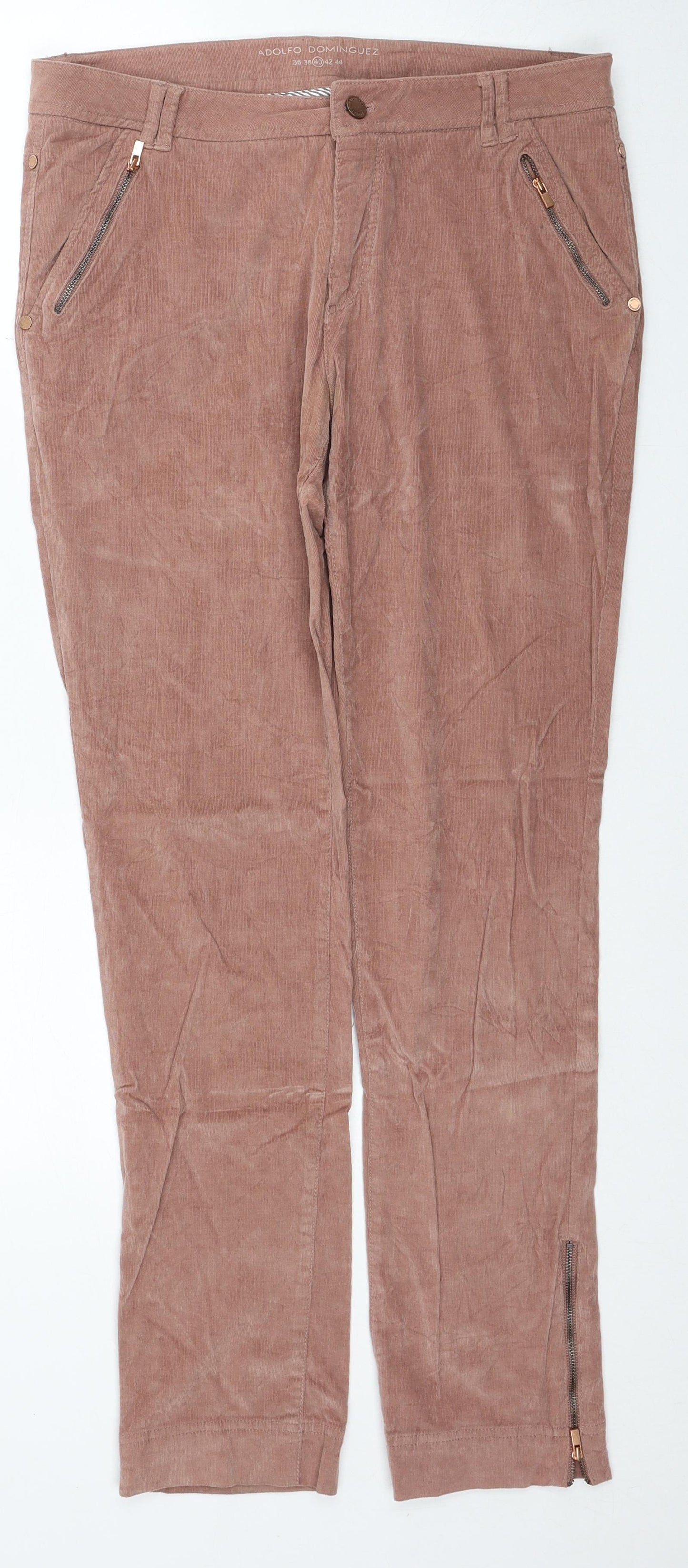 Adolfo Womens Beige Cotton Trousers Size 12 Regular Zip - Ankle Zips