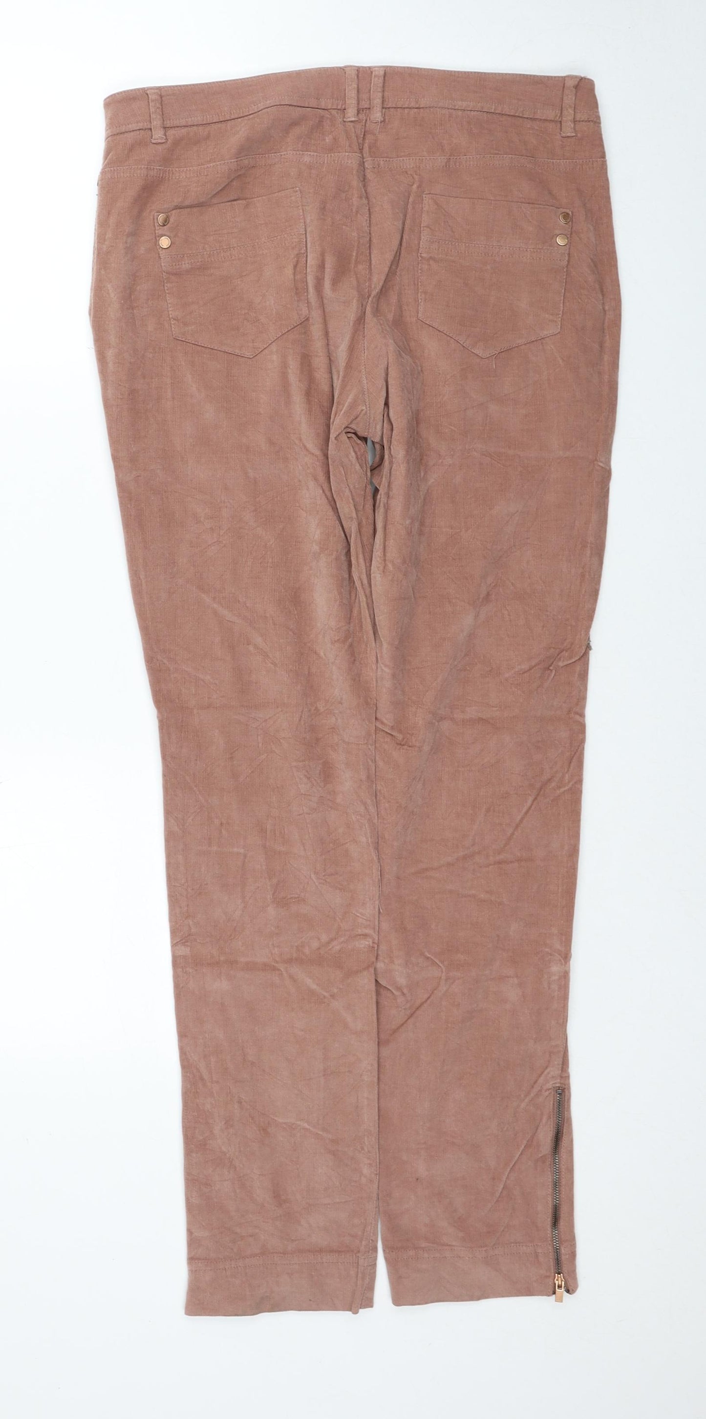 Adolfo Womens Beige Cotton Trousers Size 12 Regular Zip - Ankle Zips