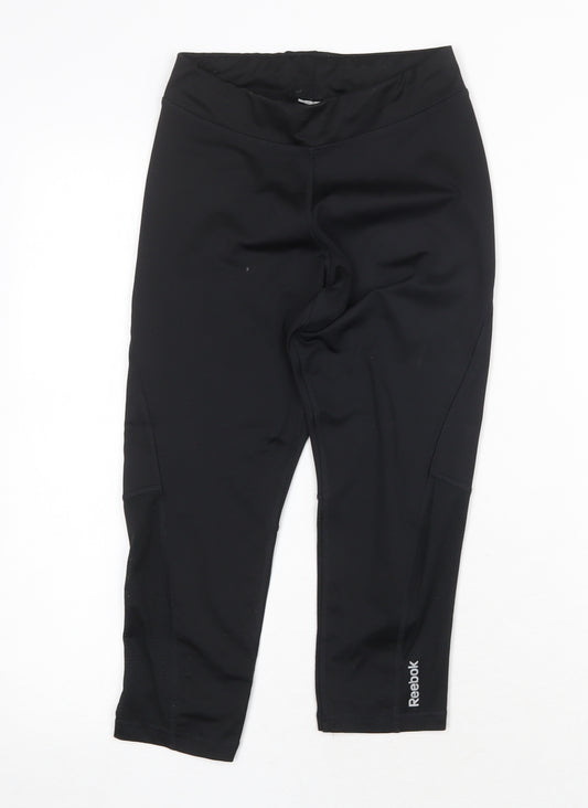 Reebok Womens Black Polyester Cropped Leggings Size XS Regular Pullover - Logo