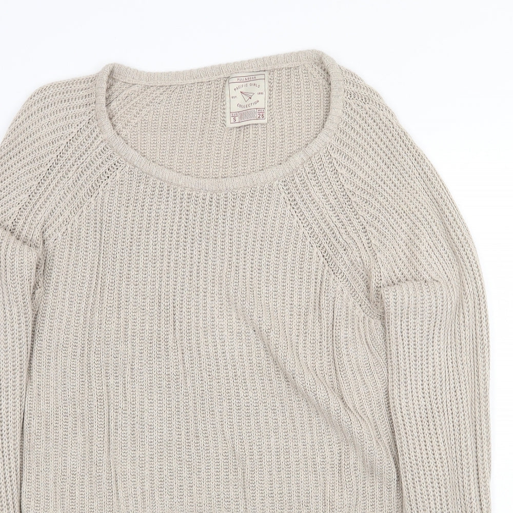 Pull&Bear Womens Beige Round Neck Acrylic Pullover Jumper Size S