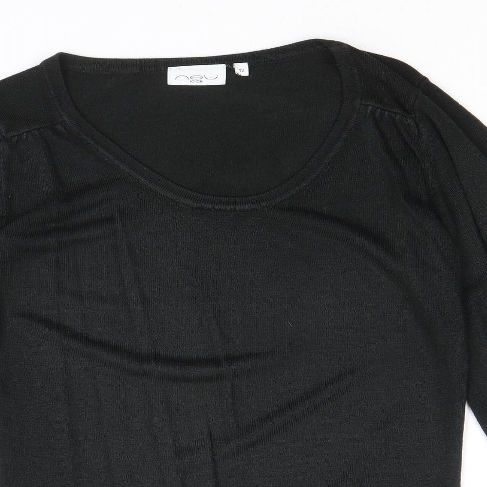 New Look Womens Black Scoop Neck Acrylic Pullover Jumper Size 12