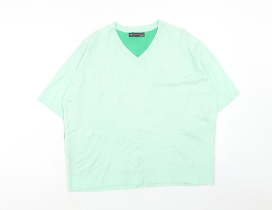 Marks and Spencer Womens Green V-Neck Viscose Pullover Jumper Size 14