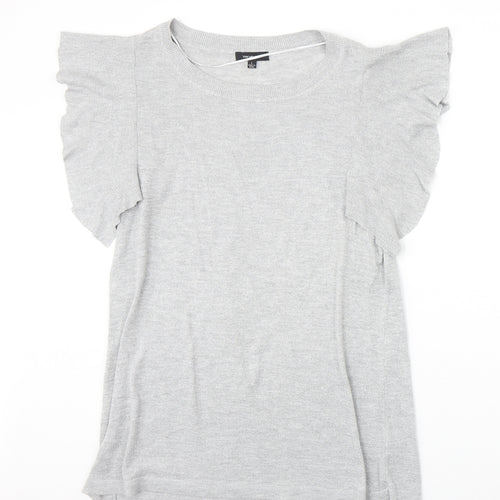 Verve Ami Womens Grey Round Neck Viscose Pullover Jumper Size L Pullover - Frill Sleeve