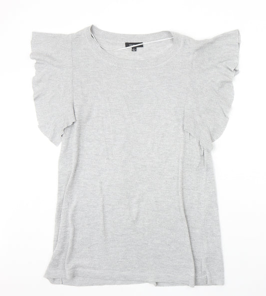 Verve Ami Womens Grey Round Neck Viscose Pullover Jumper Size L Pullover - Frill Sleeve